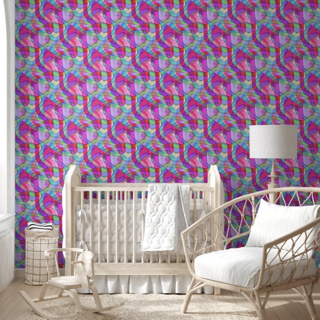 Papier Peint Art Abstrait - Boucles caillouteuses Motif sans so (Enfants)