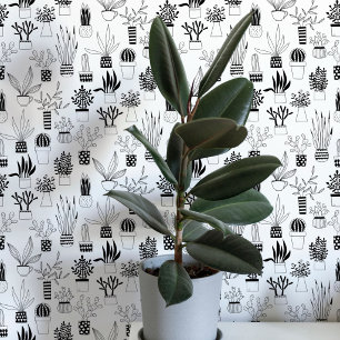 Papier Peint Art de cactus succulent en noir et blanc