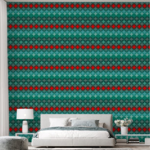 Papier Peint art déco inspiré turquoise & rouge abstrait