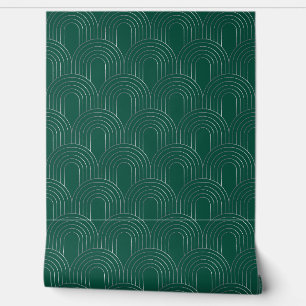 Papier Peint Art Déco Moderne Géométrique Arche Écaillé Vert