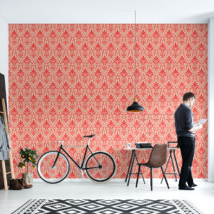 Papier Peint Art Déco Motif 01 - Rouge clair sur blanc