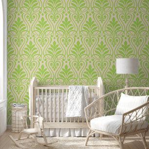 Papier Peint Art Déco Motif 01 - Vert clair sur blanc