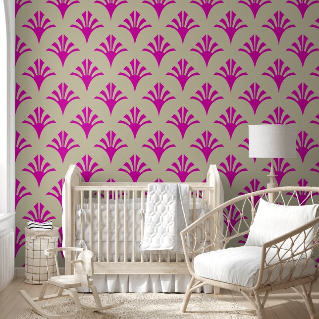 Papier Peint Art Déco Motif 02 - Bold Magenta sur off-White (Enfants)