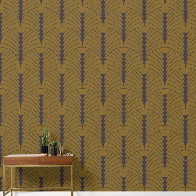 Papier Peint Art Déco Motif 03 - Déco Noir sur Déco Or (Couloir)