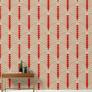 Papier Peint Art Déco Motif 03 - Milano Red sur off-White