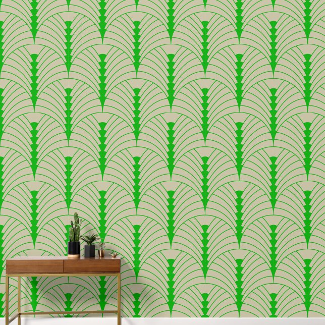 Papier Peint Art Déco Motif 03 - Vert chaux foncé sur blanc cas (Couloir)