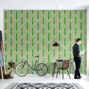 Papier Peint Art Déco Motif 03 - Vert forêt sur blanc cassé
