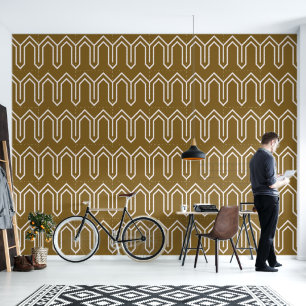 Papier Peint Art Déco Motif 05 - Blanc sur Gold Fusion