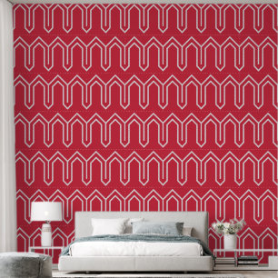 Papier Peint Art Déco Motif 05 - Blanc sur Paradise Pink