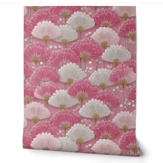 Papier Peint Art Deco Pink and White Flowers (Déroulement)