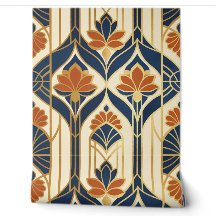 Art Déco Terracotta et Or Lotus Floral Navy