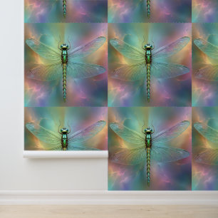 Papier Peint Art fractal de libellule arc-en-ciel pastel,
