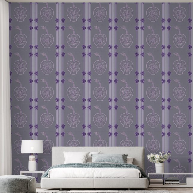 Papier Peint Art IA Lavender Dream rayures violettes  (Chambre à coucher)