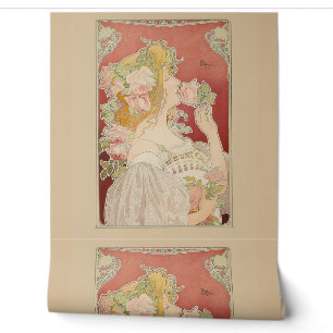 Papier Peint Art Nouveau Belle Époque Dame Roses Livemont