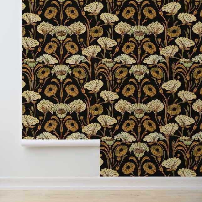 Papier peint Art Nouveau - Floral Or - Beige (Application)