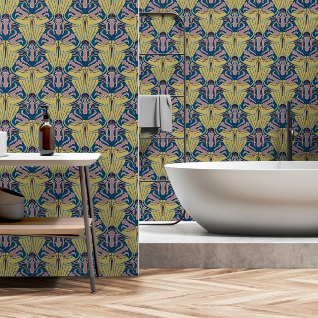Papier Peint Art Nouveau Inspiré Moderne Floral Modèle Bleu (Créateur téléchargé)