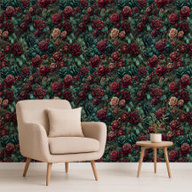 Art Nouveau Rose Teal Gold Maximalist Wallpaper