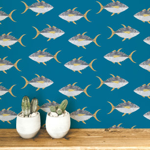 Papier Peint Art Poisson Thon Vert Sarcelle Nautique