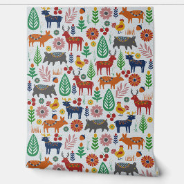 Papier Peint Art populaire scandinave Boho nordique Motif moder