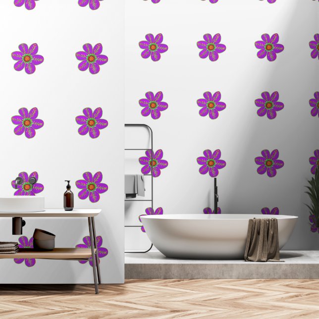 Papier Peint Artsy amusant Floral violet (Salle de bain)