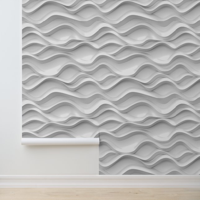 Papier Peint Aspect 3D White Waves (Application)