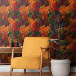 Papier Peint Autumnal rousty rouge vert et Motif d'oranger