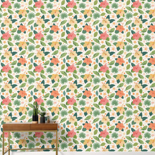 papier peint aux fleurs tropicales colorées