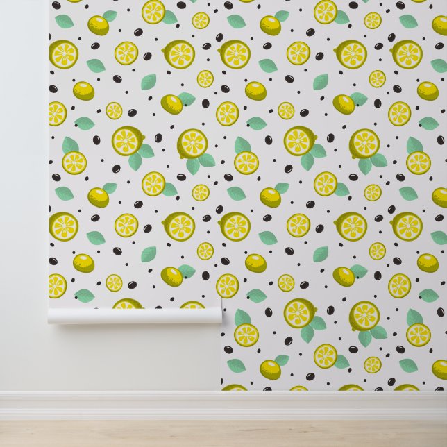 Papier peint avec un motif moderne de feuilles, ci (Application)
