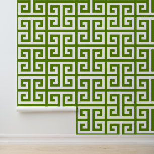 Papier Peint Avocado et White Large Greek Key