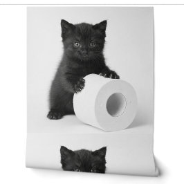 Papier Peint Baby Black Kitten Guarding Toilet Paper Roll On