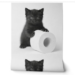 Papier Peint Baby Black Kitten Guarding Toilet Paper Roll On
