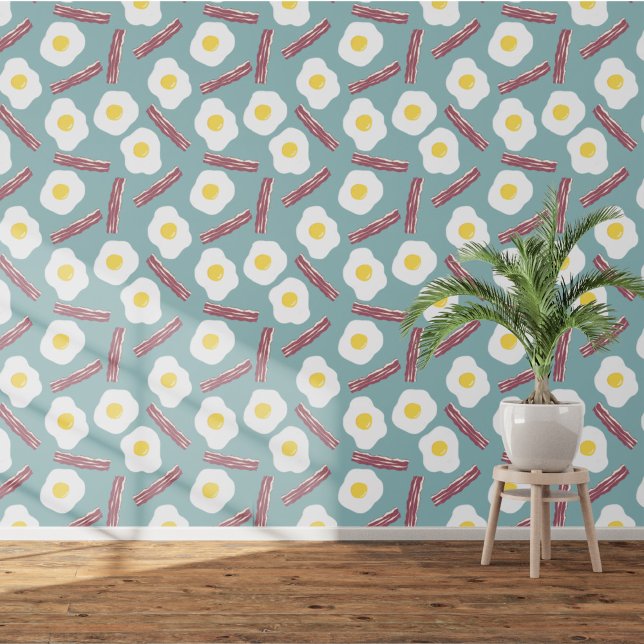 Papier Peint Bacon et oeuf (Fun bacon and egg food themed wallpaper)