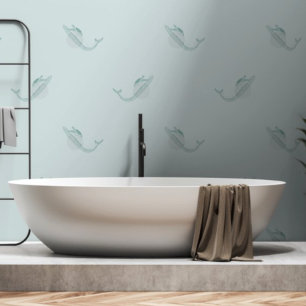 Papier Peint Baleine de mer Motif bleu vert sous la mer