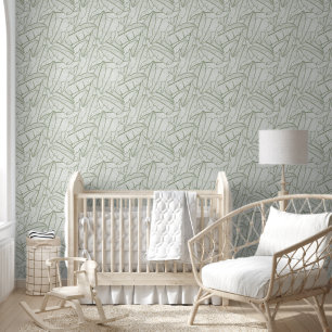 Papier Peint Banane tropicale Feuille Line Art Sage Green