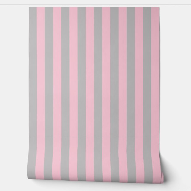 Papier Peint Bande d'auvent rose et gris (Déroulement)