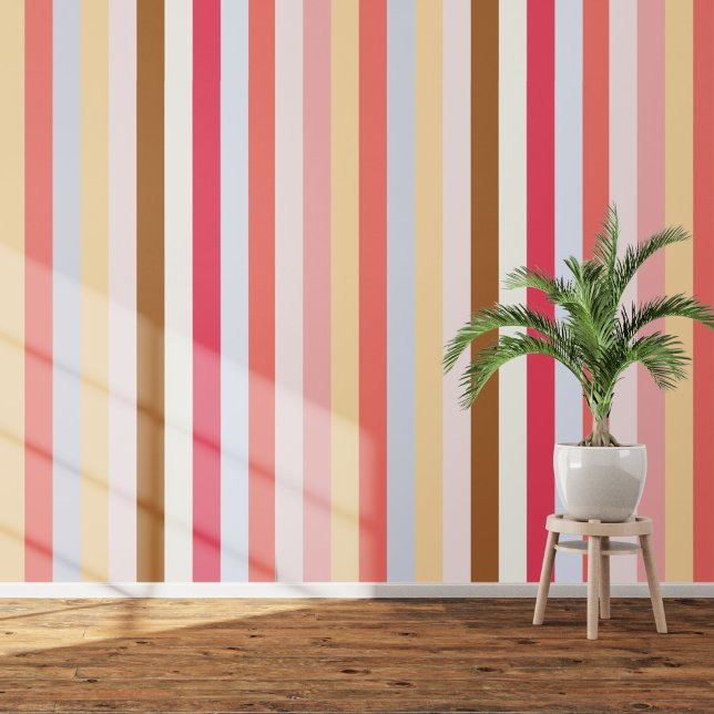 Papier Peint Bande de cirque rose jaune (Circus awning summer stripes wallpaper)
