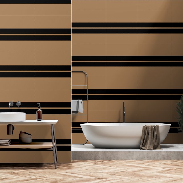 Papier Peint Bande Noire Et Tan (Salle de bain)