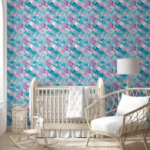 Papier Peint Bandes d'aquarelle violette, Turquoise et turquois