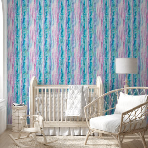Papier Peint Bandes d'aquarelle violette, Turquoise et turquois