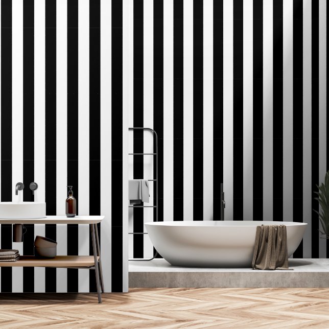 Papier Peint Bandes noir et blanc (Salle de bain)