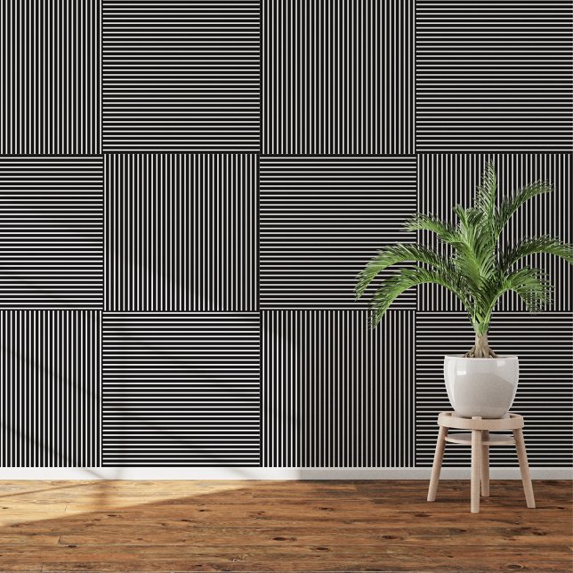 Papier Peint Bandes noires et blanches modernes : Peel et bâton (Modern Black & White Stripes: Peel and Stick Wallpaper)