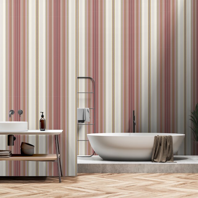 Papier Peint Bandes rétro brunes (Salle de bain)