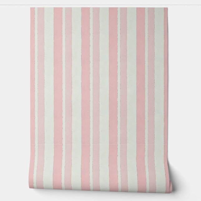 Papier Peint Bandes rose et blanche pastel (Déroulement)