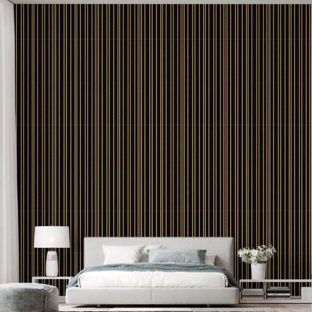 Papier Peint Bandes verticales noires et or (Chambre à coucher)