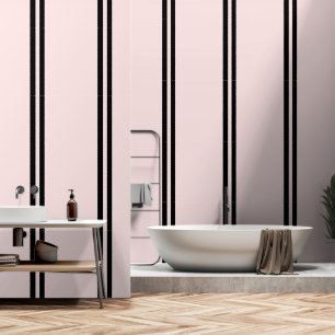 Papier Peint Bandes Verticales Noires Sur Rose Pastel