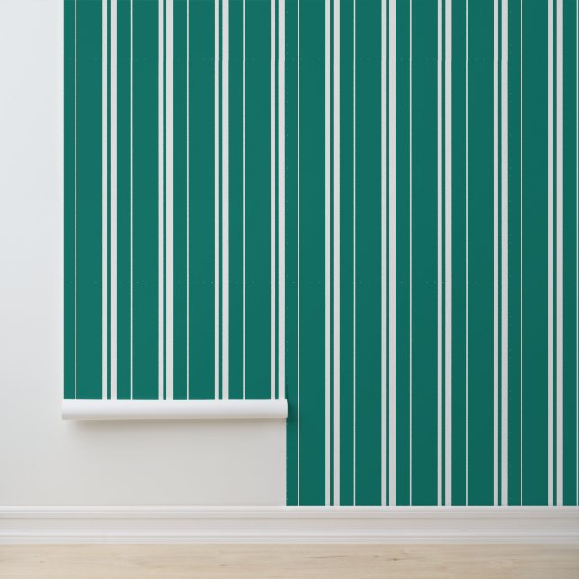 Papier Peint Bandes verticales Turquoise et blanche (Application)