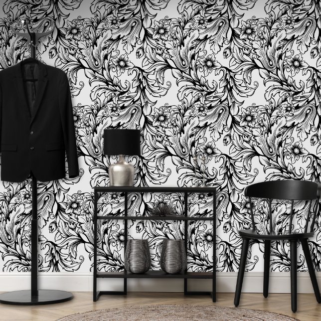 Papier Peint Baroque Acanthus Noir (Créateur téléchargé)