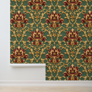 Papier Peint Baroque Damassé Or Émeraude