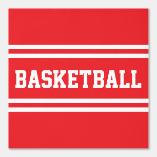 Papier Peint BASKETBALL Rouge vif texte blanc rayures de course