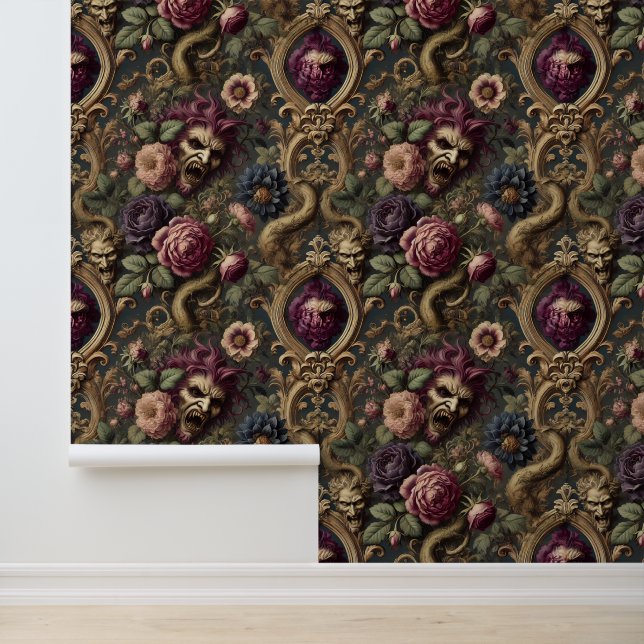 Papier Peint Batailles et fleurs baroques - Design floral gothi (Application)